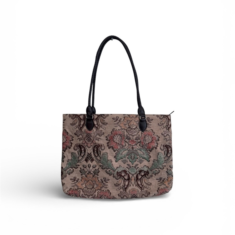Coldwater Creek Vintage Boho Floral Tapestry Shoulder Bag with Braided Handles
